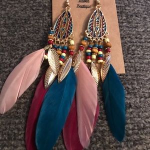 Multicolored Feather Earrings